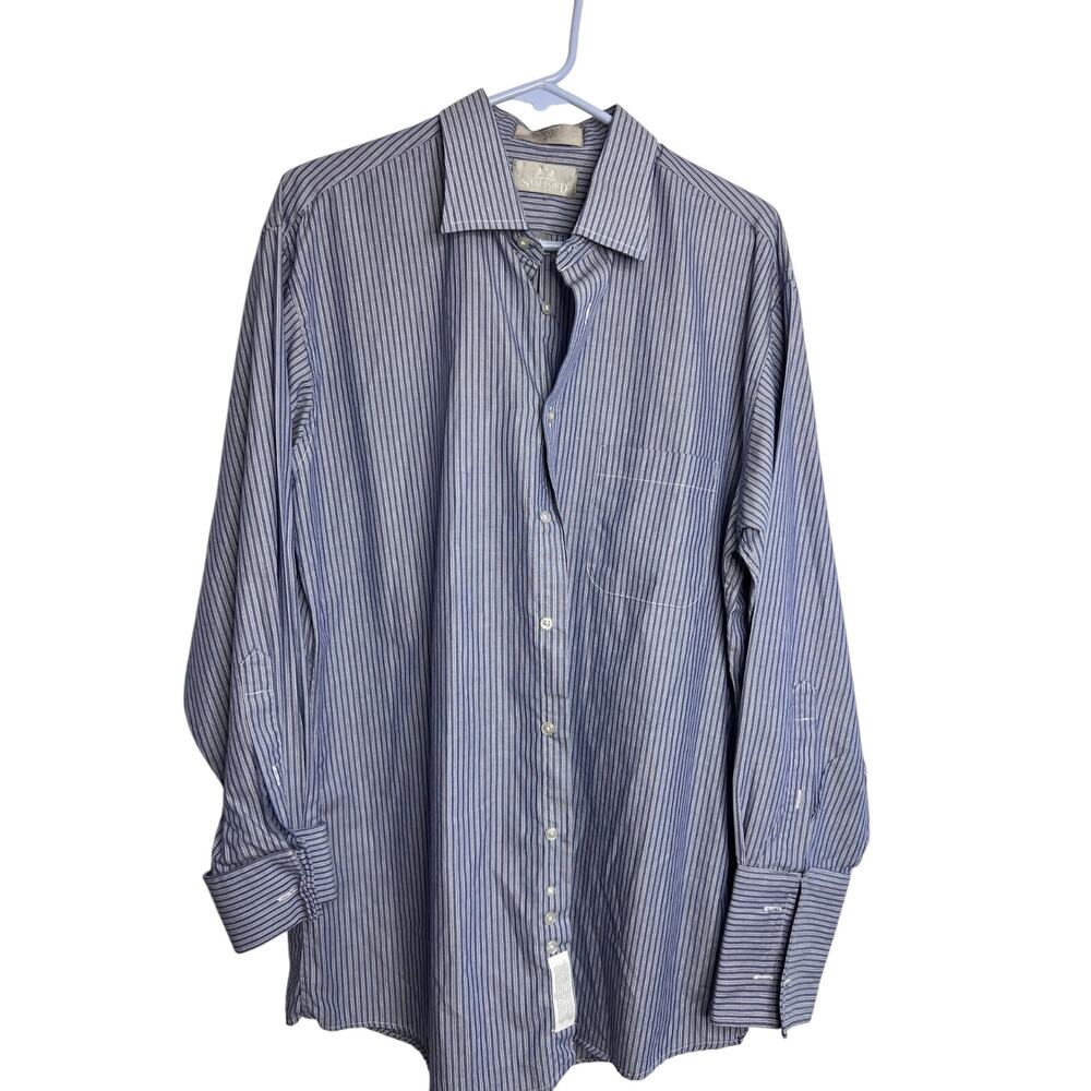 Stafford Blue Pinstriped Dress Shirt Cuff 16 1/2-32 Business Classic